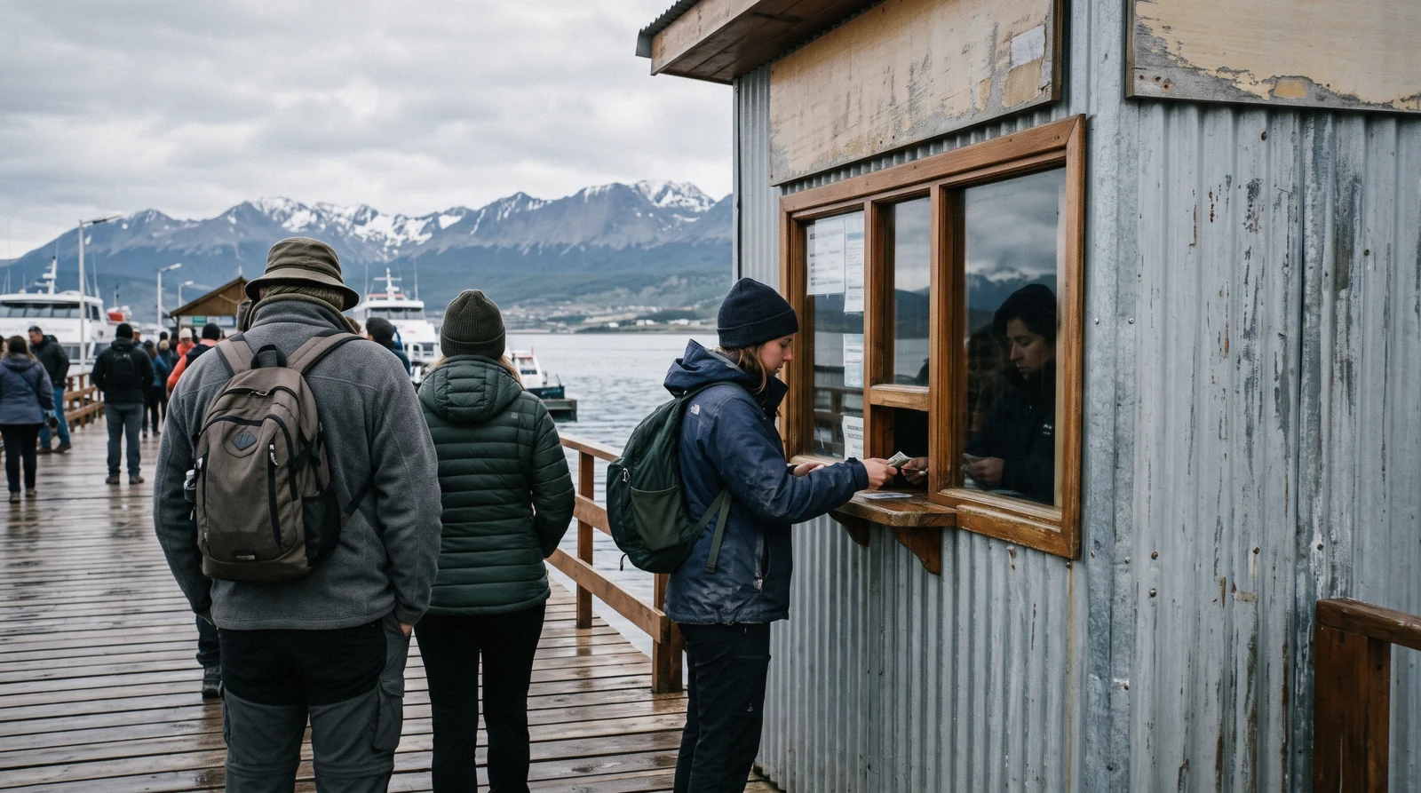 Ticket office and platform at the End of the World Train station in Tierra del Fuego National Park near Ushuaia, Argentina