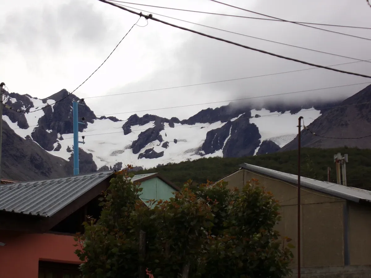 The Martial glacier cirque above Ushuaia with snow patches on the couloir, Argentina
